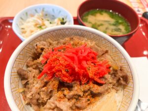 牛丼の写真。ベトナム・ホーチミンのフーミーフンのクレセントモール周辺のコラム。